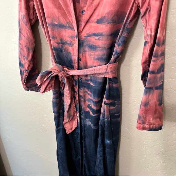 Maxi Shirtdress Tie dye button down V neck tie waist dress Anthropologie - Picture 5 of 16
